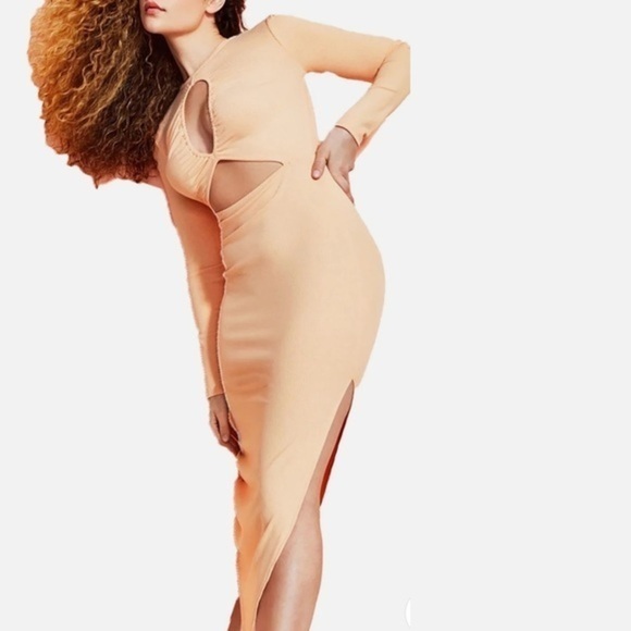 New Royalty Maluma Ribbed Bodycon Dress Front Cutout - Picture 1 of 7